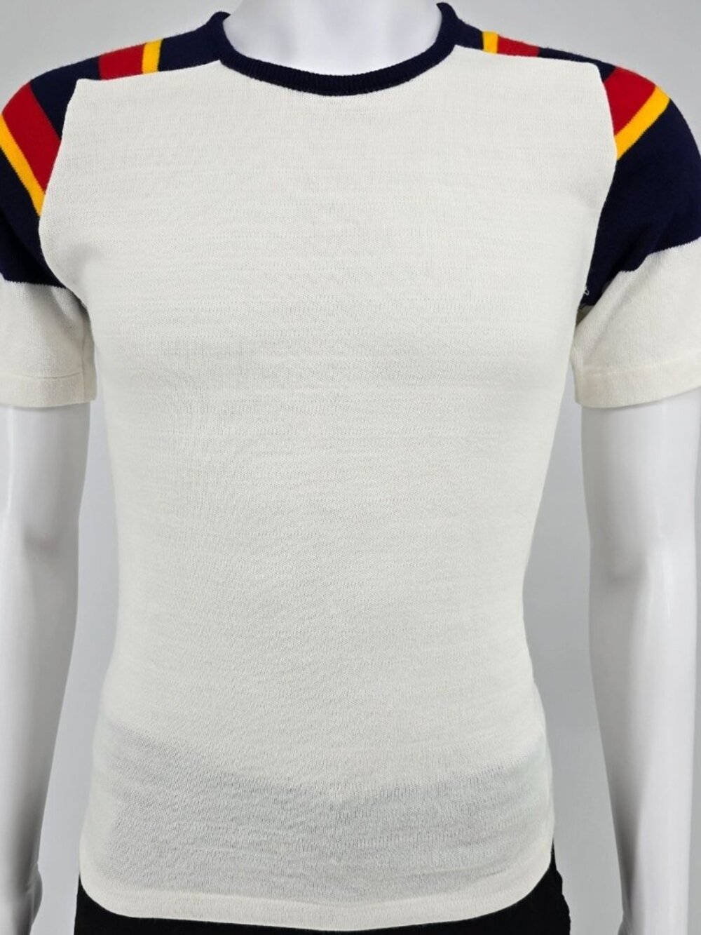 Vintage 1970s JCPenney "Fashion Fleece" Acrylic Rainbow-Striped Sweater-Tee (XS)